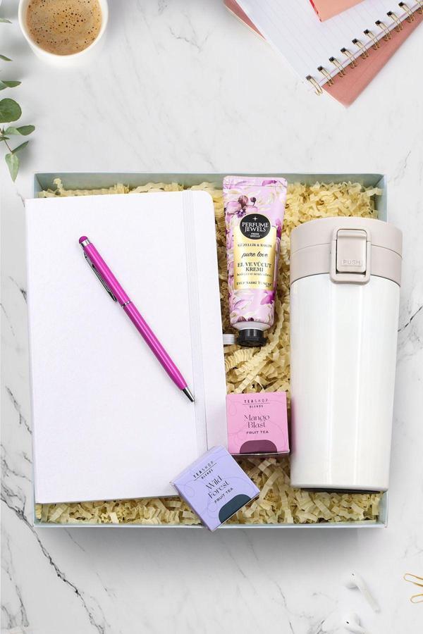 Trendmiya 350Ml Kilitli Termos & Defter & Touch Pen & Krem & Teashop 2'Li Bitki Çayı Hediye Seti - Image 1