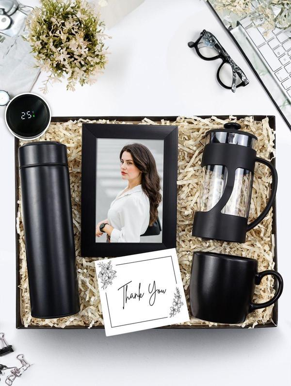 Trendmiya 500 Ml Siyah Dereceli Termos & Siyah Çerçeve & Siyah French Press & Siyah Mat Kupa Hediye Seti - Image 1
