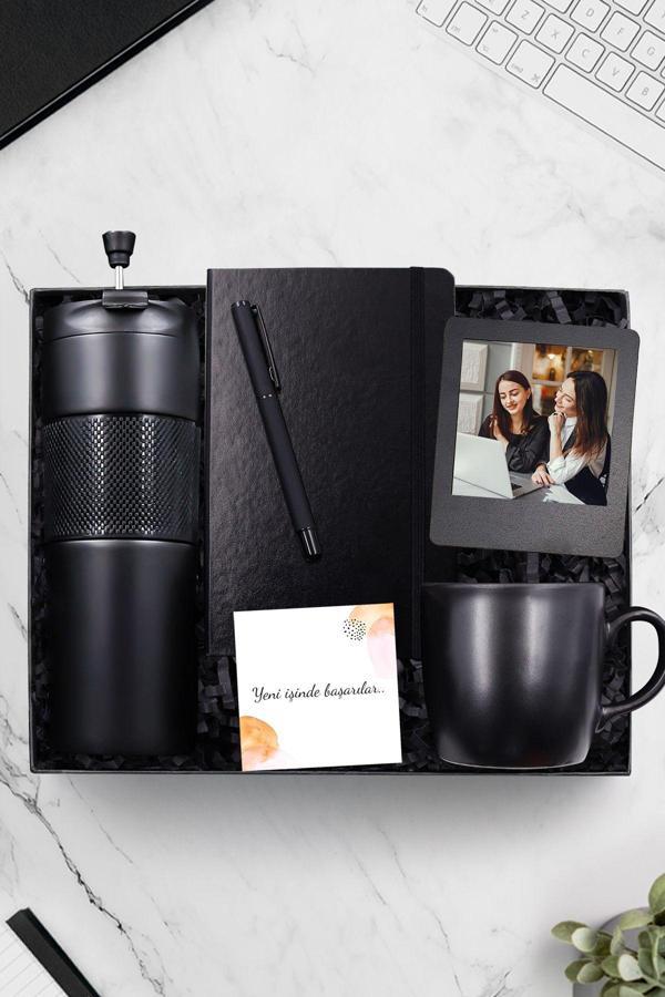 Trendmiya French Press Termos & Siyah Defter & İnstagram Çerçeve & Mat Siyah Kalem & Siyah Kupa Hediye Seti - Image 1