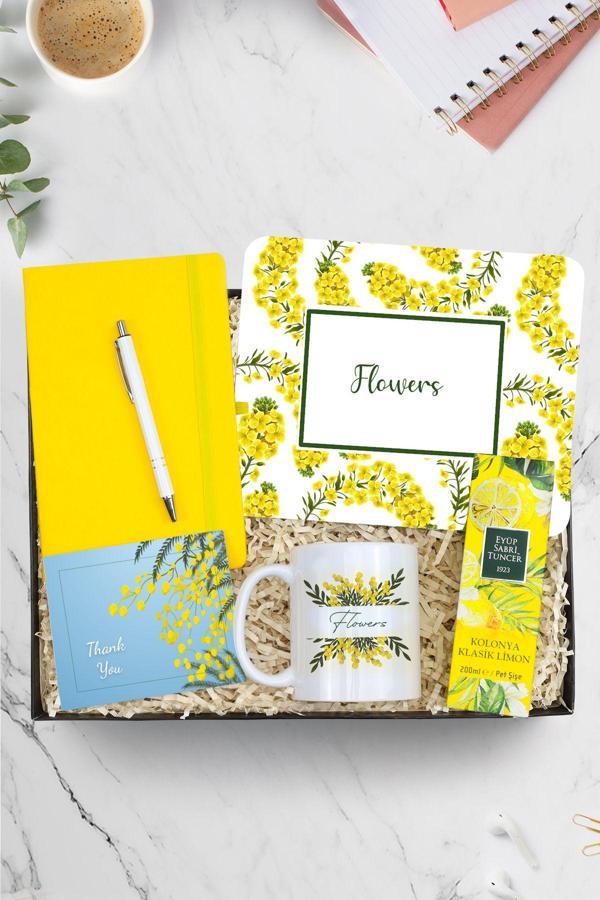 Trendmiya Mouse Pad & Sarı Defter & Beyaz Tükenmez Kalem & Tasarım Kupa & 200 Ml Kolonya Hediye Seti - Image 1