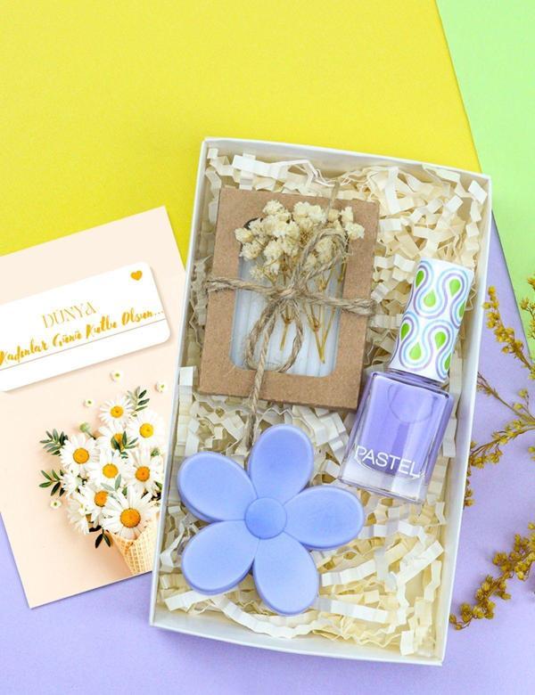 Trendmiya Papatya Mandal Toka & Pastel Oje & Özel Kutulu Mini Sabun Hediye Seti - Image 1