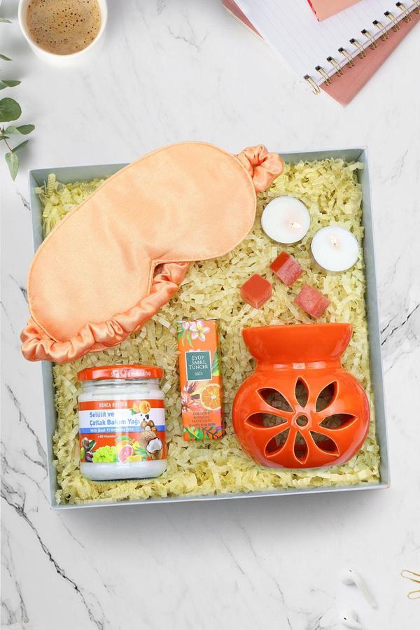 Trendmiya Selülit Çatlak Yağı & Mini Kolonya & Uyku Bandı & Lotus Buhurdanlık & 2'Li Tealight Mum Hediye Seti - Image 1
