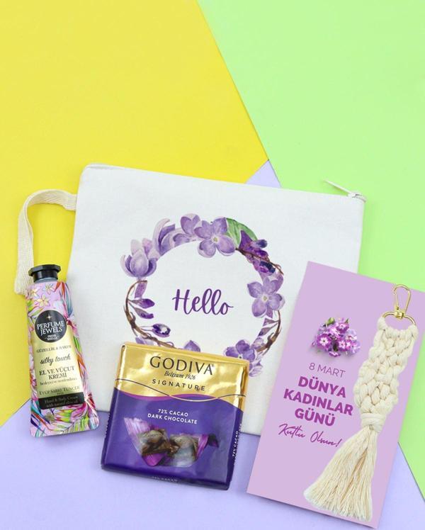 Trendmiya Bez El Çantası & Eyüp Sabri Tuncer El Ve Vücut Kremi & Anahtarlık & Godiva Çikolata Hediye Seti - Image 1