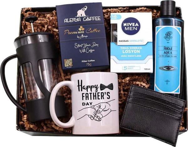 Trendmiya Kupa & Siyah Kartlık & French Press & Tıraş Losyon & Erkek Kolonyası & Alerya Kahve Hediye Seti - Image 1