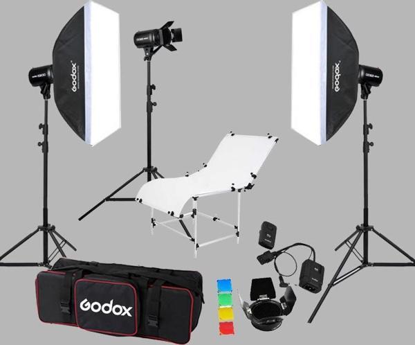 Godox E250 3'lü Paraflaş Set + Çekim Masası 60x130 cm - Image 1