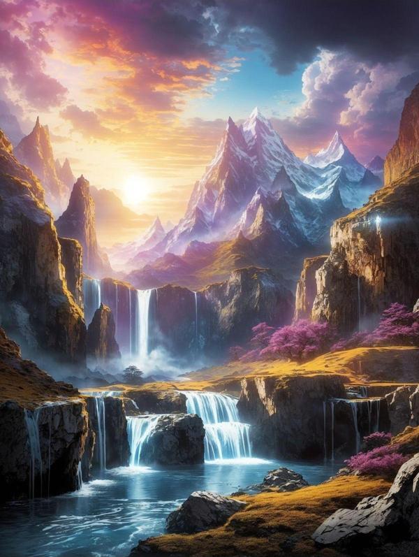 Lilyhobbyland Renkli Baskılı Sayılarla Boyama Hobi Seti (Çerçeveli) 60X75 Cm: Renkli Dağlar 2 - Image 1