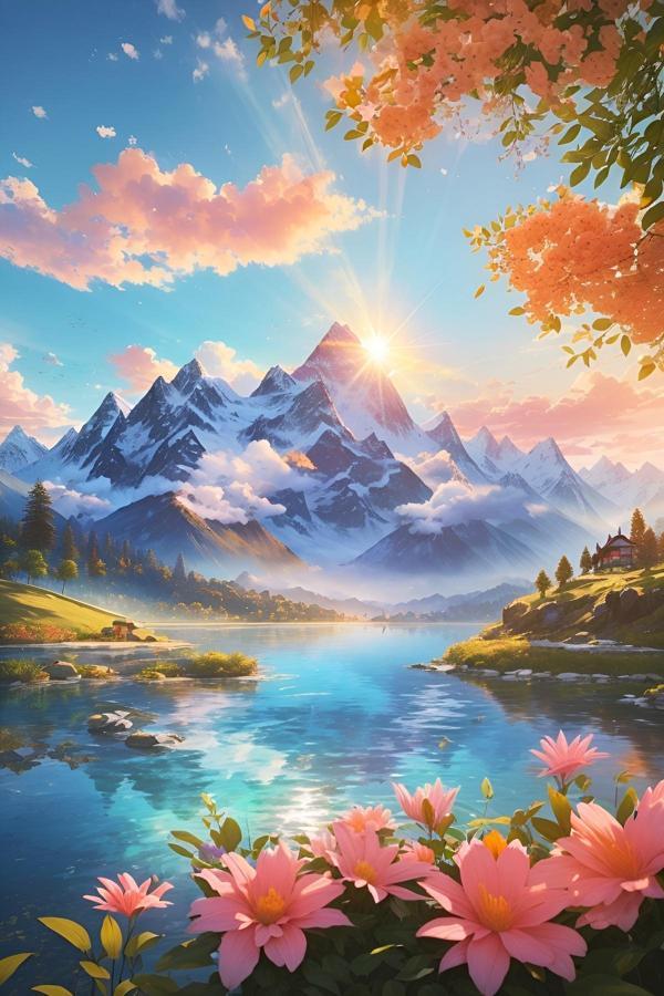 Lilyhobbyland Renkli Baskılı Sayılarla Boyama Hobi Seti (Çerçeveli) 40X50 Cm: Gün Doğumu - Image 1