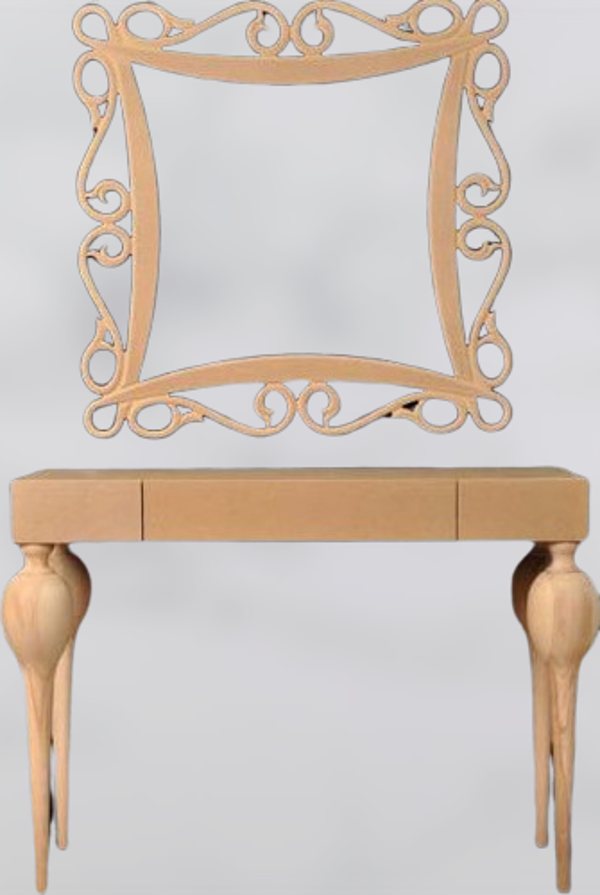 Dresuar 12913 Torna TOMBUL Model Ahşap Kayın RETRO HAM ayak  MDF tabla CNC Nakış  - Image 1