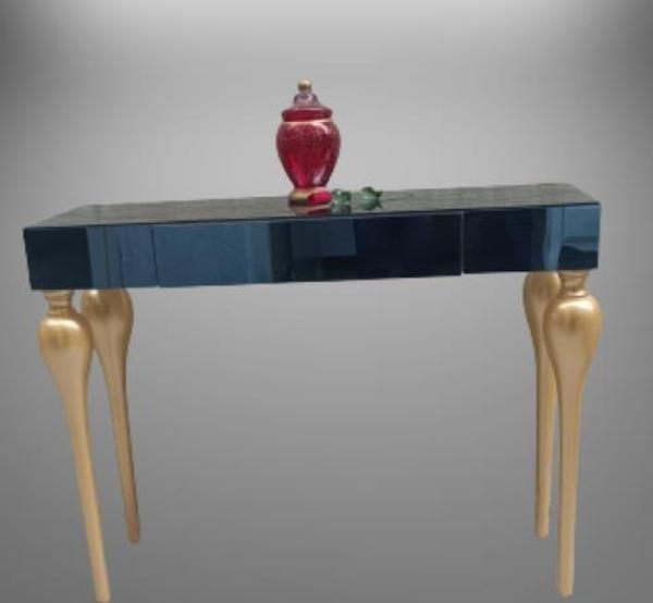 Dresuar 13672 TOMBUL Kayın ayak Model MDF tabla  gold Füme cam Kaplama El Yapım - Image 1