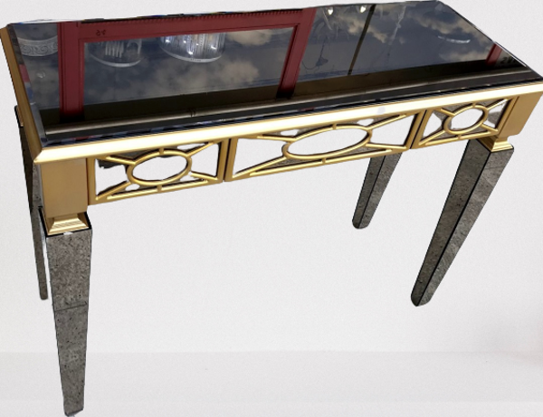 Dresuar 13719 MOTİFLİ Ayna Kaplamalı MODEL Parlak Gold Renk Kayın Çekm El yapım - Image 1