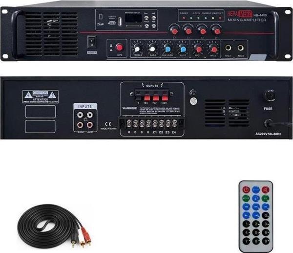 Hepa Merz HB-4400 Mixer Amfi 4 Bölgeli 4 Çıkışlı Amfi Zonlu 4x100W Bluetooth Usb - Image 1