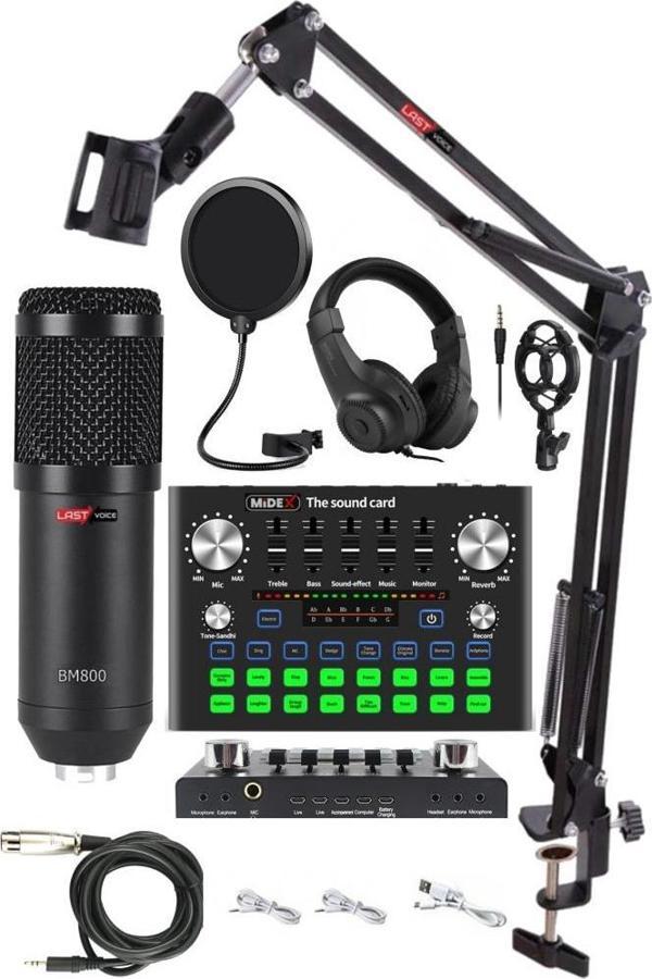 Lastvoice BM800 Live Plus Head Set Efektli Ses Kartı Mikrofon Kulaklık Stand Kayıt Canlı Yayın (PC ve Telefon) - Image 1