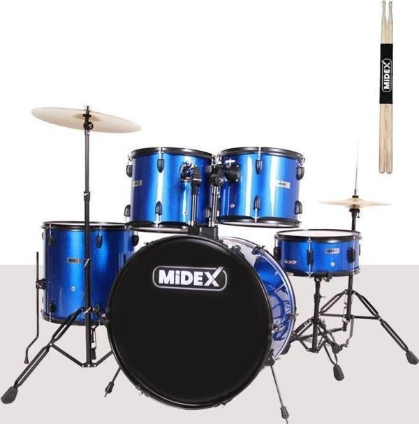 Midex CD900X-BL 22'' Yetişkin Akustik Bateri Davul Seti 22B-13T-12T-16F-14S (5 Parça) - Image 1