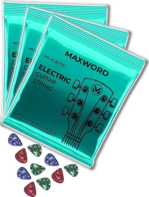 Maxword GT-Electric-3X Kaliteli elektro Gitar Teli 3 Takım Set (10 Pena Hediye) - Image 1