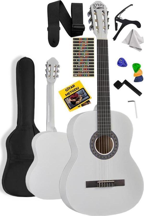Midex CG-270WH Beyaz Renk Klasik Gitar 4/4 Yetişkin Boy Sap Ayarlı Full Set - Image 1