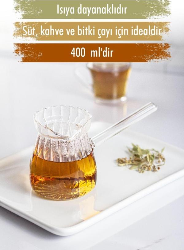 Isıya Dayanıklı Ocakta Kullanmaya Uygun Lüks Borosilikat Cam Cezve 400 Ml - Image 1