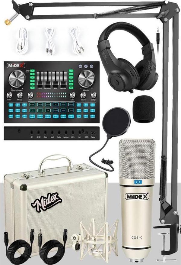 Midex CX1 Diamond Set Efektli Ses Kartı Mikrofon Kulaklık Stand Kayıt Canlı Yayın Seti (PC ve Telefon) - Image 1