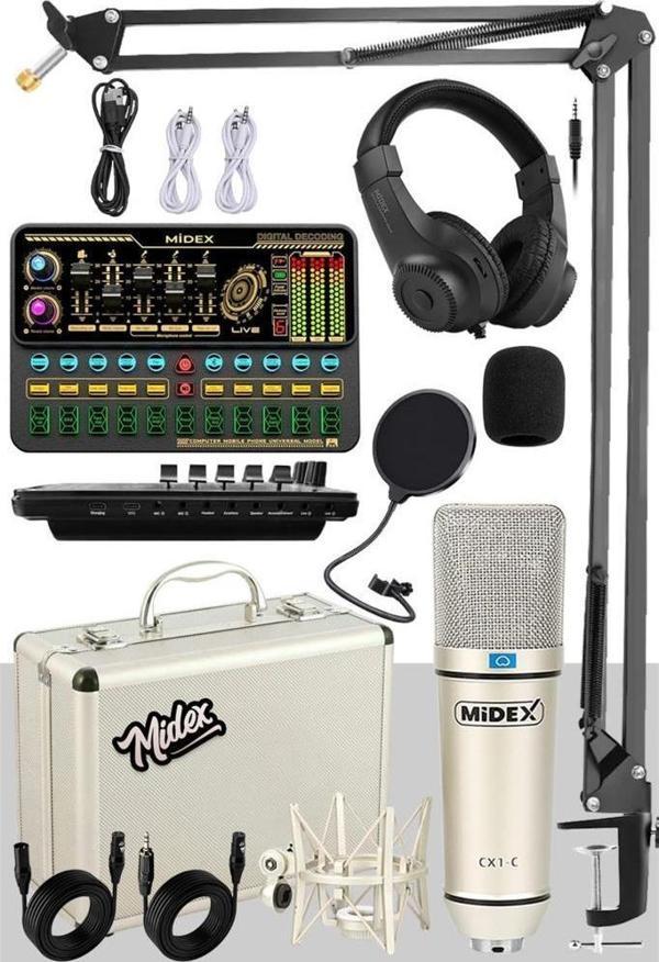 Midex CX1 Platinium Set Efektli Ses Kartı Mikrofon Stand Kayıt Canlı Yayın Seti - Image 1