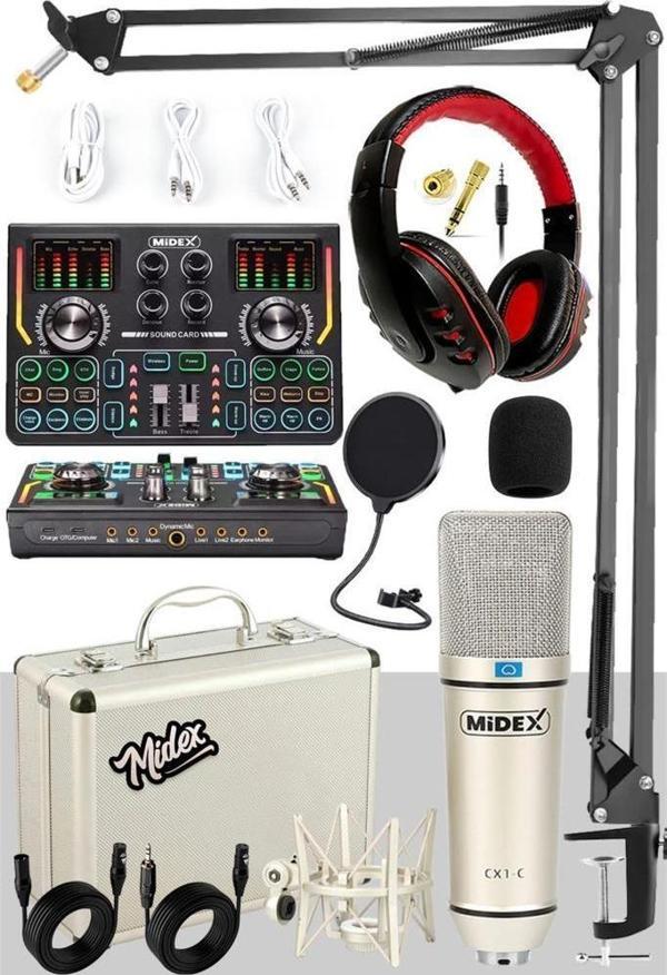 Midex CX1 Titanium Set Efektli Ses Kartı Mikrofon Kulaklık Stand Kayıt Canlı Yayın (PC ve Telefon) - Image 1