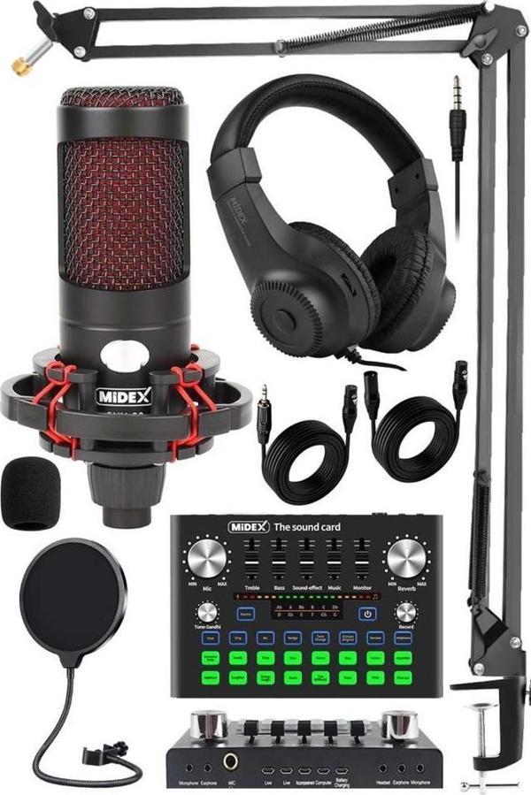 Midex CXN-30 Paket-10 VS9 Ses Kartlı Condenser Mikrofon Stand Kulaklık Seti - Image 1
