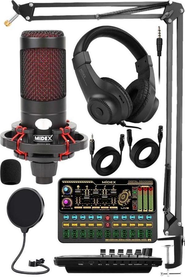 Midex CXN-30 Paket-11 VS11 Ses Kartlı Condenser Mikrofon Stand Kulaklık Seti - Image 1