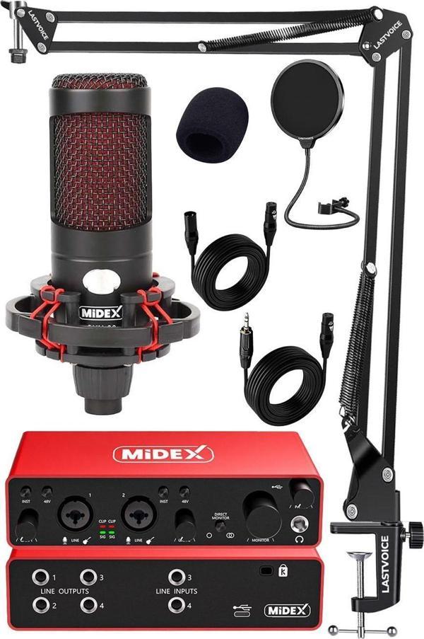 Midex CXN-30 Paket-4 Stüdyo Ses Kartlı Condenser Mikrofon Stand Seti - Image 1