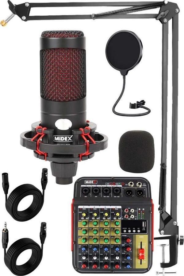 Midex CXN-30 Paket-5 5 Kanal Stüdyo Kayıt Mikserli Condenser Mikrofon Stand Seti - Image 1