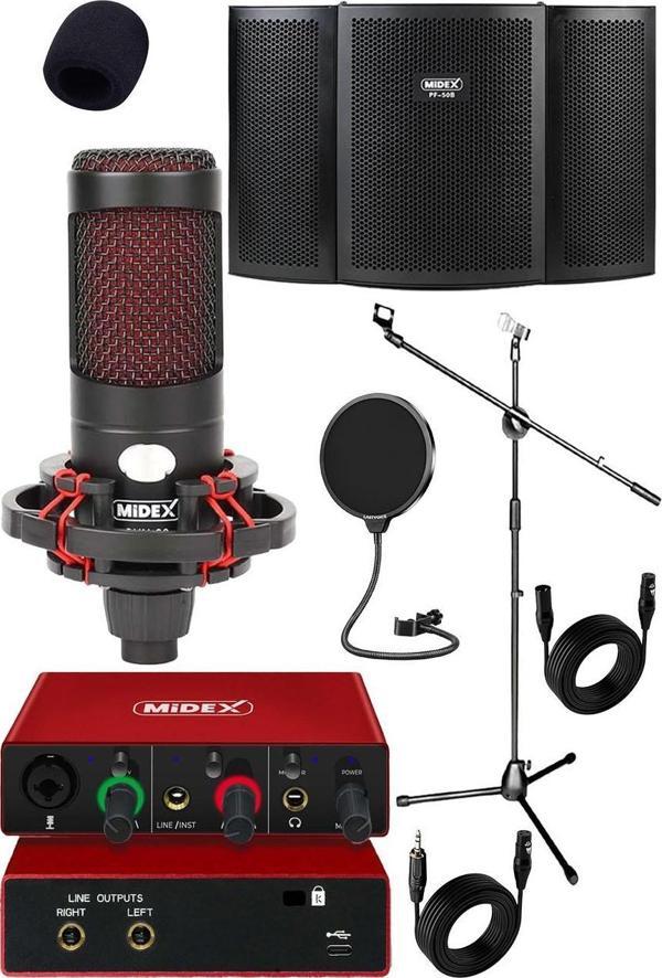 Midex CXN-30 Paket-6 Stüdyo Ses Kartlı Condenser Mikrofon Ses Yalıtım Paneli Ayaklı Stand Seti - Image 1