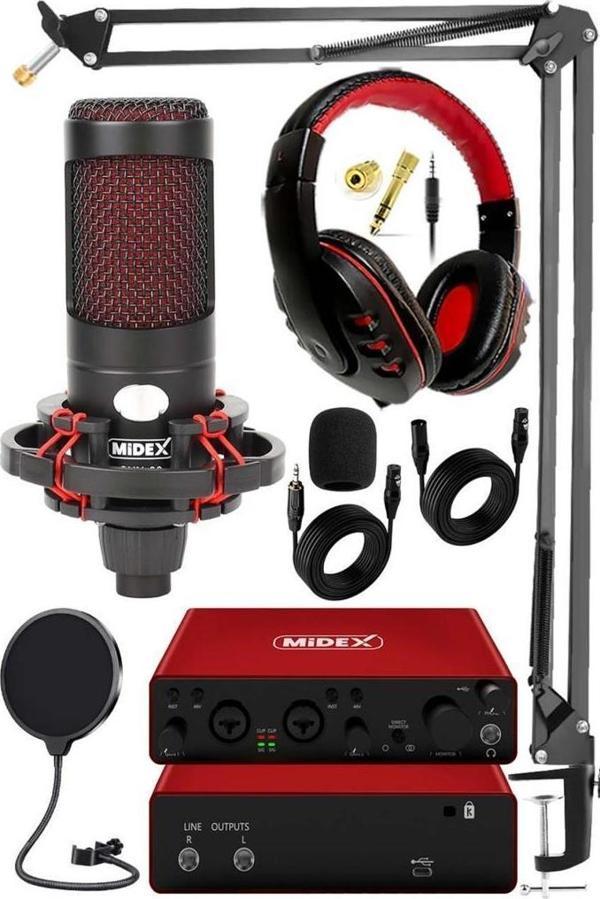 Midex CXN-30 Paket-9 GLX-800 Profesyonel Ses Kartlı Condenser Mikrofon Stand Kulaklık Seti - Image 1