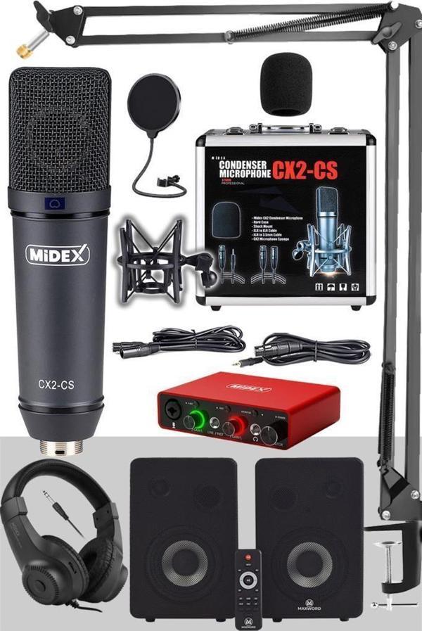 Midex Exclusive Paket-5 Stüdyo Ekipmanları Seti (Monitör Mikrofon Ses Kartı Kulaklık) - Image 1
