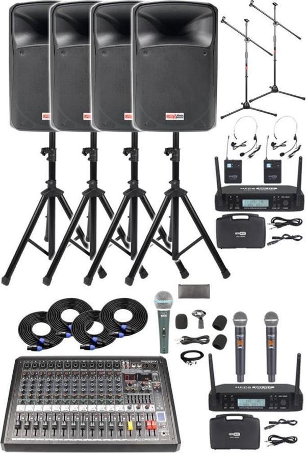 Midex Extreme Paket-4 Mixer Hoparlör Mikrofon Full Ses Sistemi Seti - Image 1