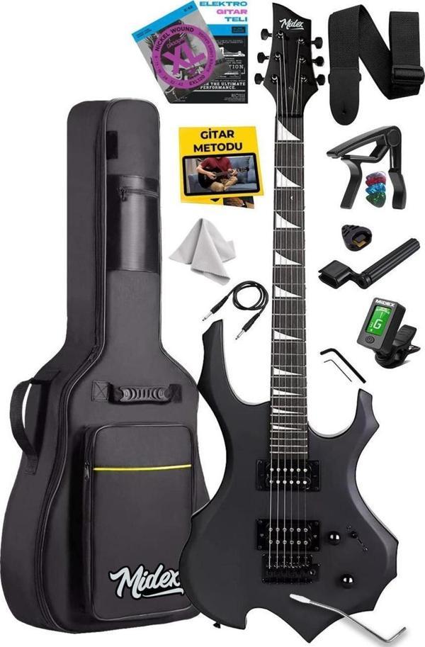 Midex Force Masif Ağaç Üst Seviye Elektro Gitar H-H Profesyonel Full Set Aksesuarlı - Image 1