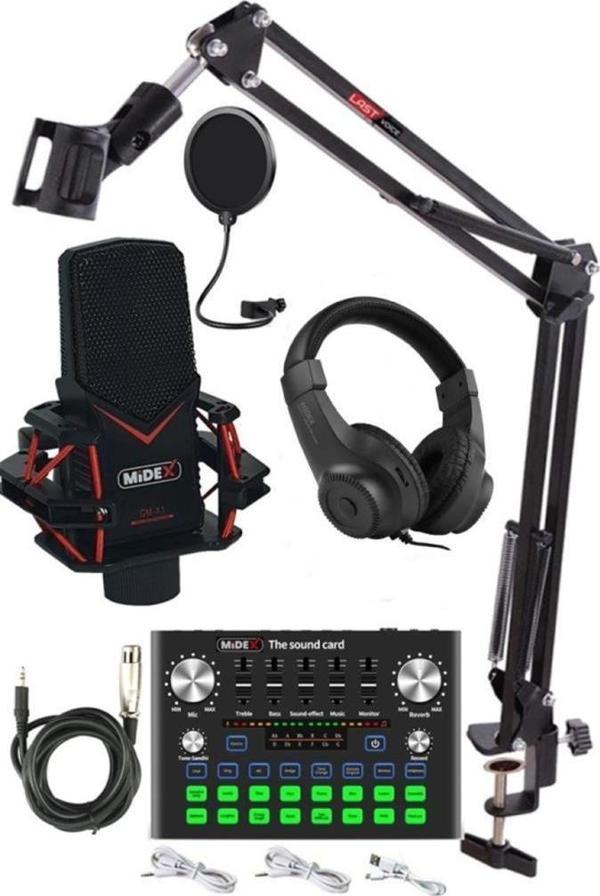 Midex GMX-1 Plus Record Head Set Condenser Mikrofon Kulaklık Ses Kartı Canlı Yayın Paketi (Telefon ve PC) - Image 1