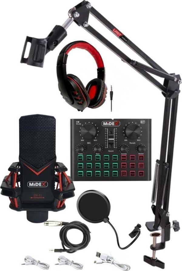 Midex GMX-1 Record Head Set Condenser Mikrofon Kulaklık Ses Kartı Canlı Yayın Paketi (Telefon ve PC) - Image 1