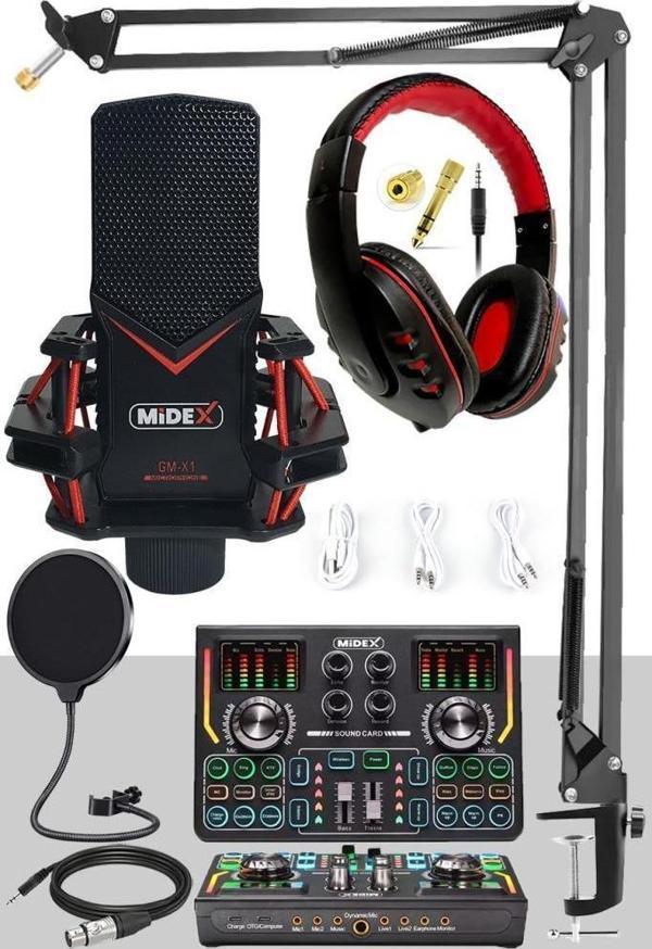 Midex GMX-1 Titanium Set Efektli Ses Kartı Mikrofon Kulaklık Stand Kayıt Canlı Yayın (PC ve Telefon) - Image 1