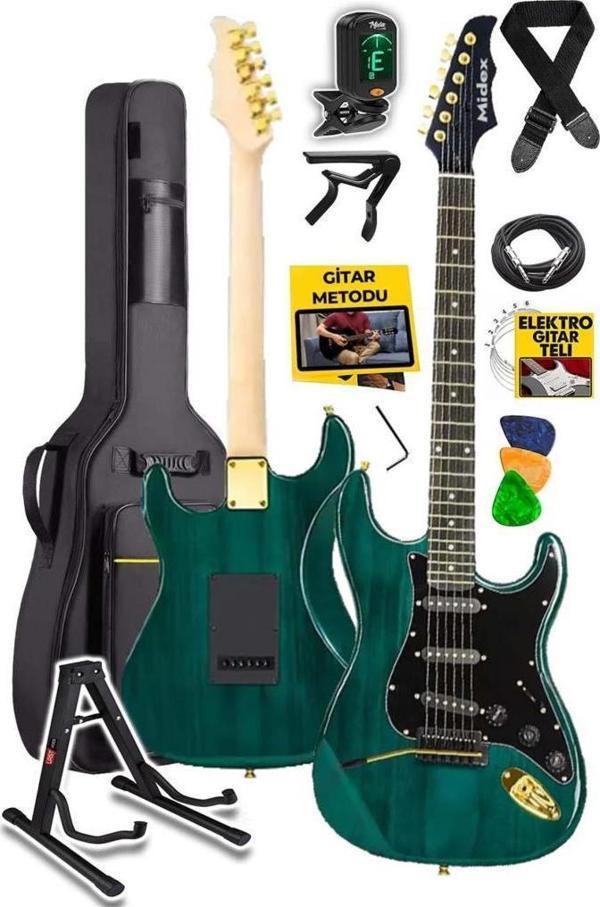 Midex GLC-40GR Profesyonel Elektro Gitar Yeşil (Stand Gigbag Askı Capo Tuner Pena Kablo Yedek Tel) - Image 1