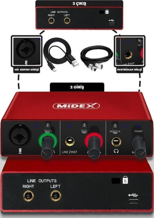 Midex GLX-500 PRO Stüdyo Ses Kartı 2 Giriş 2 Çıkış 24Bit/96kHz (XLR Kablo Hediye) - Image 1
