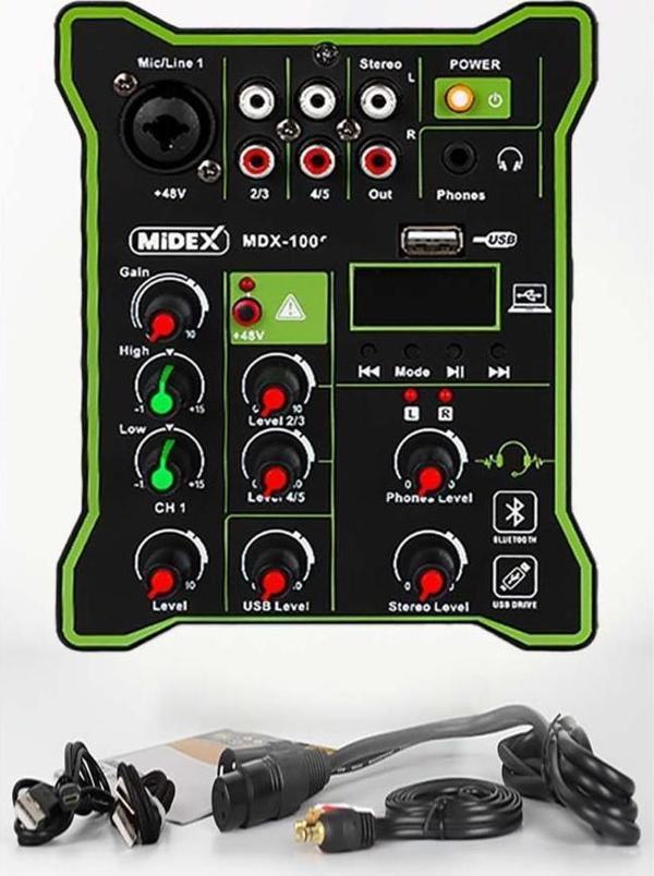 Midex MDX-100 Stüdyo Kayıt İçin Ses Kartlı Mixer +48V Phantom Power ile Stüdyo Mikser - Image 1