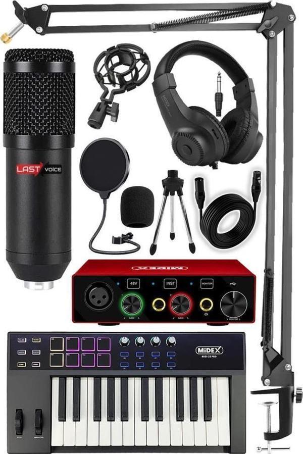 Midex Midi Paket-1 Stüdyo Ekipmanları Seti Ses Kartı Midi Klavye Mikrofon Kulaklık - Image 1
