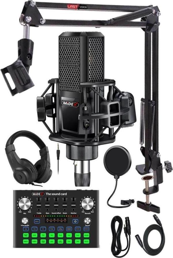 Midex MX-2020 Compact Set-1 Efektli Ses Kartı Mikrofon Stand Seti (PC ve Telefon) - Image 1