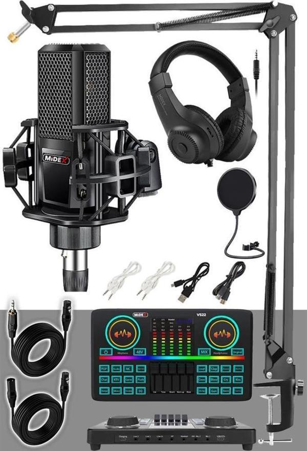 Midex MX-2020 Effective Set Efektli Ses Kartı Mikrofon Kulaklık Stand Kayıt Canlı Yayın Seti (PC ve Telefon) - Image 1