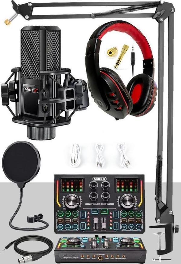Midex MX-2020 Titanium Set Efektli Ses Kartı Mikrofon Kulaklık Stand Kayıt Canlı Yayın (PC ve Telefon) - Image 1