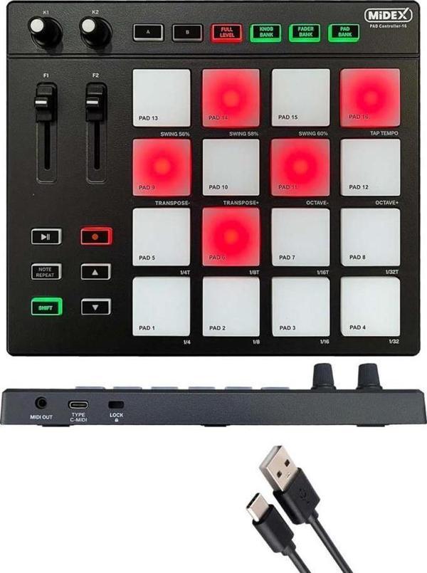 Midex Pad Controller-16 Launchpad Midi Pad Controller (48 Adet Pad Bankası) - Image 1