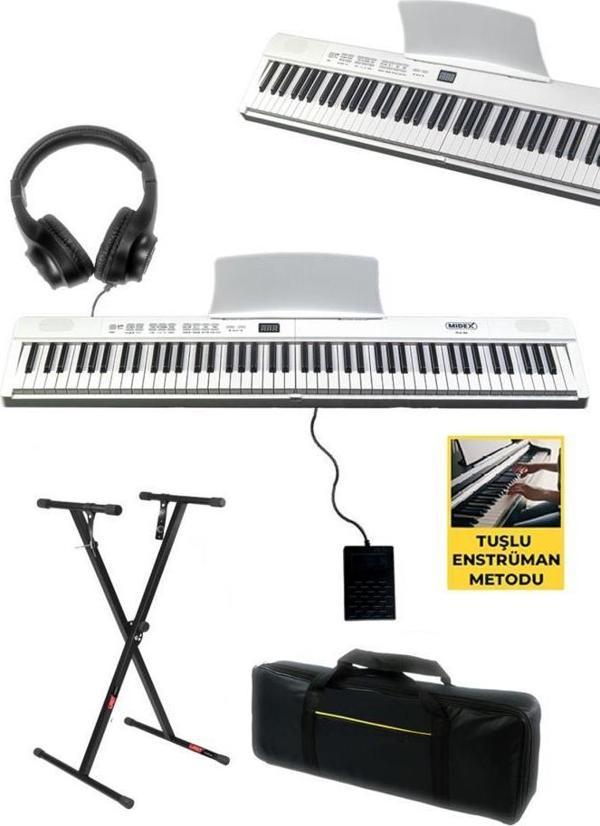 Midex PLX-80WHST Taşınabilir Katlanır Dijital Piyano Tuş Hassasiyetli 88 Tuş BT (Stand Sustain Kulaklık Çanta Metod) - Image 1