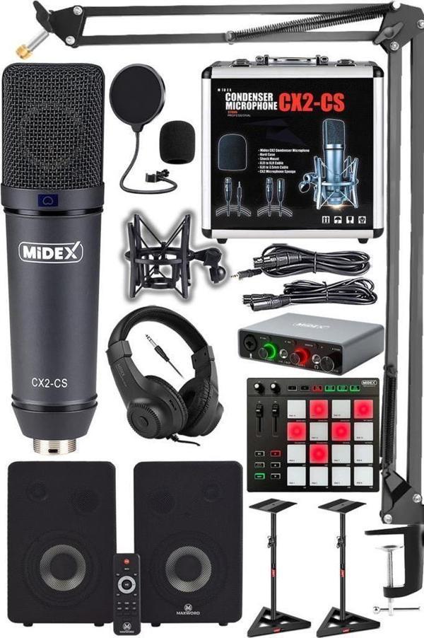 Midex Private Paket-6 Stüdyo Ekipmanları Seti (Monitör Mikrofon Ses Kartı Kulaklık Midi Pad Controller) - Image 1