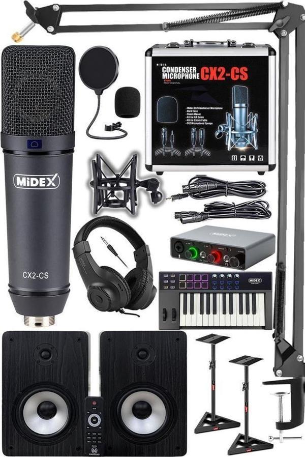 Midex Private Paket-7 Stüdyo Ekipmanları Seti (Monitör Mikrofon Ses Kartı Kulaklık Midi Klavye) - Image 1