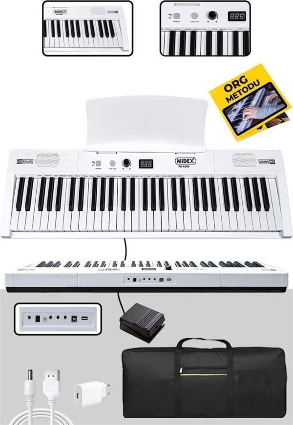 Midex PS4000WH Tuş Hassasiyetli 61 Tuşlu Org Bluetooth USB Midi METOD (Sustain Pedalı Çanta) - Image 1