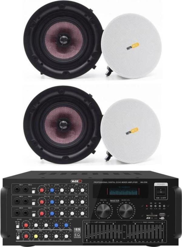 Midex Upper Segment Paket-2 Üst Segment Tavan Hoparlör ve Mikser Amfi Seti ( 1 AMFİ + 2 HOPARLÖR) - Image 1