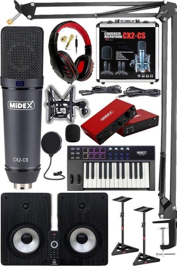 Midex Wizard Paket-6 Stüdyo Ekipmanları Seti (Monitör Mikrofon Ses Kartı Kulaklık Midi Klavye) - Image 1