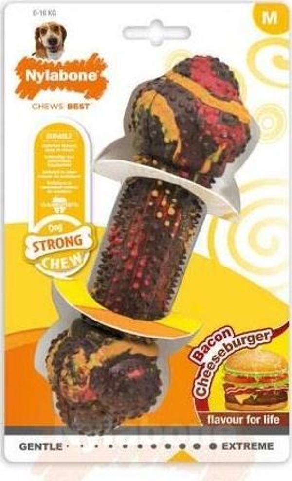 Nylabone Domuz Pastırması ve Cheeseburger Aromalı Köpek Çiğneme Kemiği M - Image 1